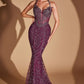 Ladivine CD695 Halter Neck Crystal Sequin Plunging Mermaid Dress