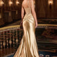 Ladivine CD718 Fitted Satin Evening Gown V-Neckline