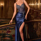 Ladivine CD718 Fitted Satin Evening Gown V-Neckline