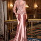 Ladivine CD720 Long Satin 3/4 Sleeve Peplum Bodice Evening Gown