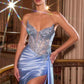 CLEARANCE - Ladivine CD722 Strapless Satin Fitted Cielo Blue Evening Gown (Size 12)