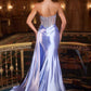 CLEARANCE - Ladivine CD722 Strapless Satin Fitted Emerald Evening Gown (Size 6)