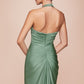 Ladivine CD796C Dress Stretch Satin Halter Fitted Curve Gown