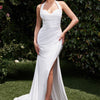 Stretch Spandex Fitted Halter Bridal Dress - Off White