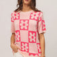 BiBi Flower Checker Pattern Short Sleeve Sweater - Farnelli