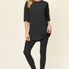 Double Take Full Size Round Neck Dropped Shoulder T-Shirt and Leggings Set - Black