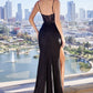 Fitted Black Lace & Satin Gown - Farnelli