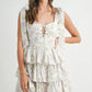 MABLE Floral Print Shoulder Tie Layered Mini Dress - Farnelli