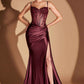 CLEARANCE - Ladivine CD868 Long Glamorous Lace Detailed Silver Gown Side Sash (Size 2)
