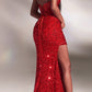 Ladivine CD883 Long Halter Fitted Sequin Gown Halter Top with Slit