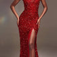 Ladivine CD884 Long One Shoulder Sequin Gown with Slit