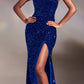 Ladivine CD884 Long One Shoulder Sequin Gown with Slit