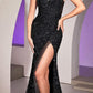 Ladivine CD884 Long One Shoulder Sequin Gown with Slit