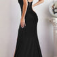 Cinderella Divine CD888 Long Embellished Bust Stretch Satin Fitted Dress with Slit