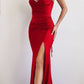 Cinderella Divine CD888 Long Embellished Bust Stretch Satin Fitted Dress with Slit