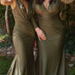 Cinderella Divine CD912 Fitted Jersey Gown Ruched Waistline Pleated Deep V-Neckline