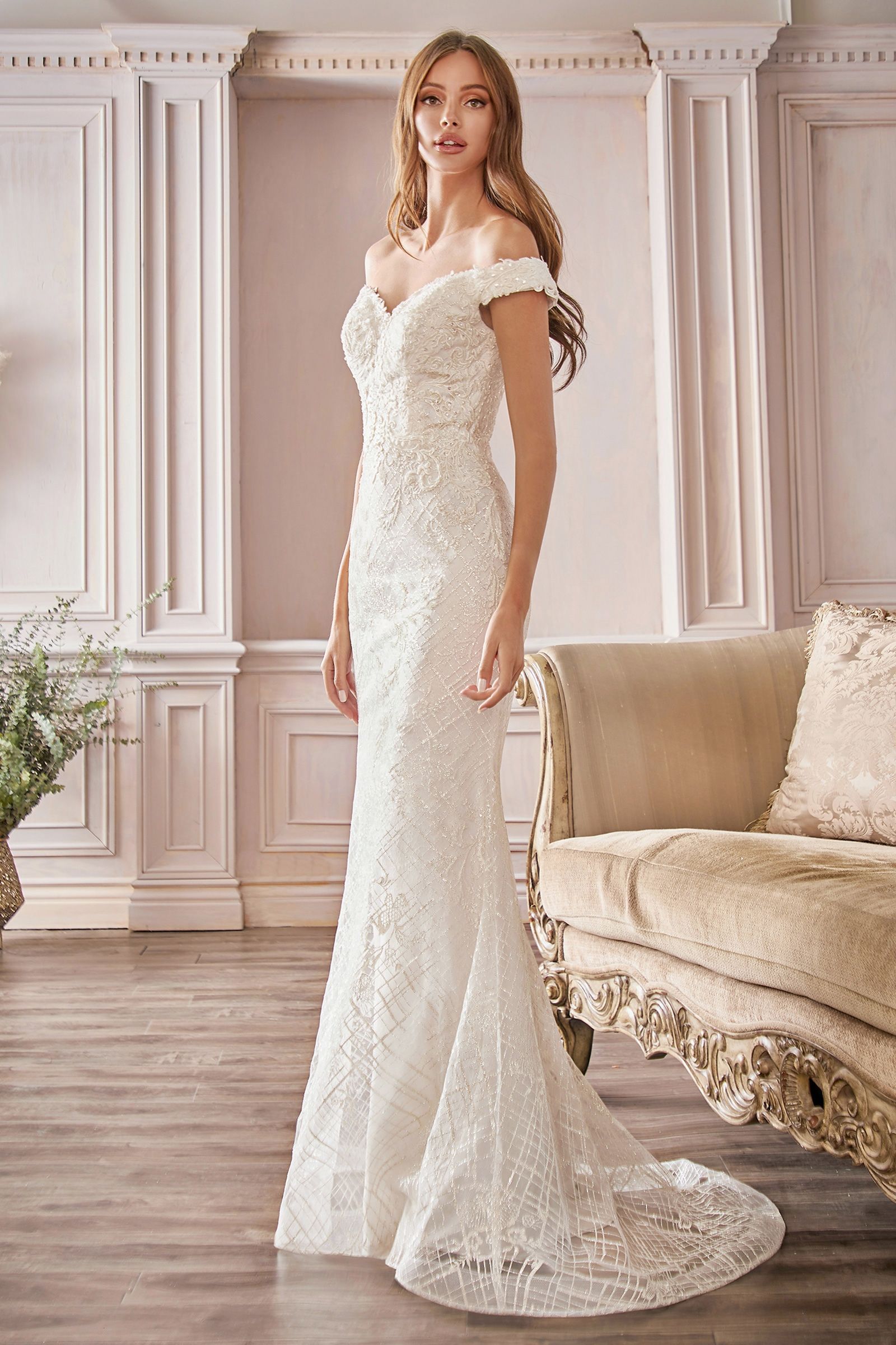Sheath Off The Shoulder Bridal Gown - Farnelli