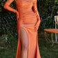 Cinderella Divine CD979 Long Slit Stretch Satin Gown with Gloves
