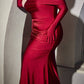 Cinderella Divine CD979 Long Slit Stretch Satin Gown with Gloves