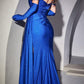 Cinderella Divine CD988 Shimmering Fitted Off the Shoulder Gown with Matching Gloves