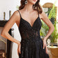 Cinderella Divine CD994 Long A-Line Beaded Tulle Gown Lace Detail V-Neck
