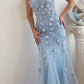 Ladivine CD995 Floor Length Fitted Floral Applique Tulle Gown