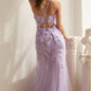 Ladivine CD995 Floor Length Fitted Floral Applique Tulle Gown