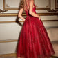 Ladivine CD996T Glitter Flocked Tea Length Dress with Side Pockets