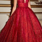 Ladivine CD996T Glitter Flocked Tea Length Dress with Side Pockets