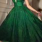 Ladivine CD996T Glitter Flocked Tea Length Dress with Side Pockets