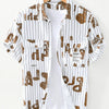 Men's Plus Size Letter Print Striped Short Sleeve Casual Shirt - Brown