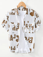 Men's Plus Size Letter Print Striped Short Sleeve Casual Shirt - Farnelli