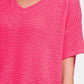Zenana Drop Shoulder Short Sleeve Jacquard Knit Top - Farnelli