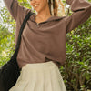 Umgee Full Size Ribbed Knit Half Zipper Sweatshirt Plus Size - Brown