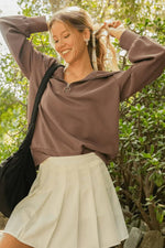 Umgee Full Size Ribbed Knit Half Zipper Sweatshirt Plus Size - Farnelli