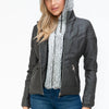 YMI Faux Layered Double-Zipper Jacket with Fuzzy Hood - Charcoal