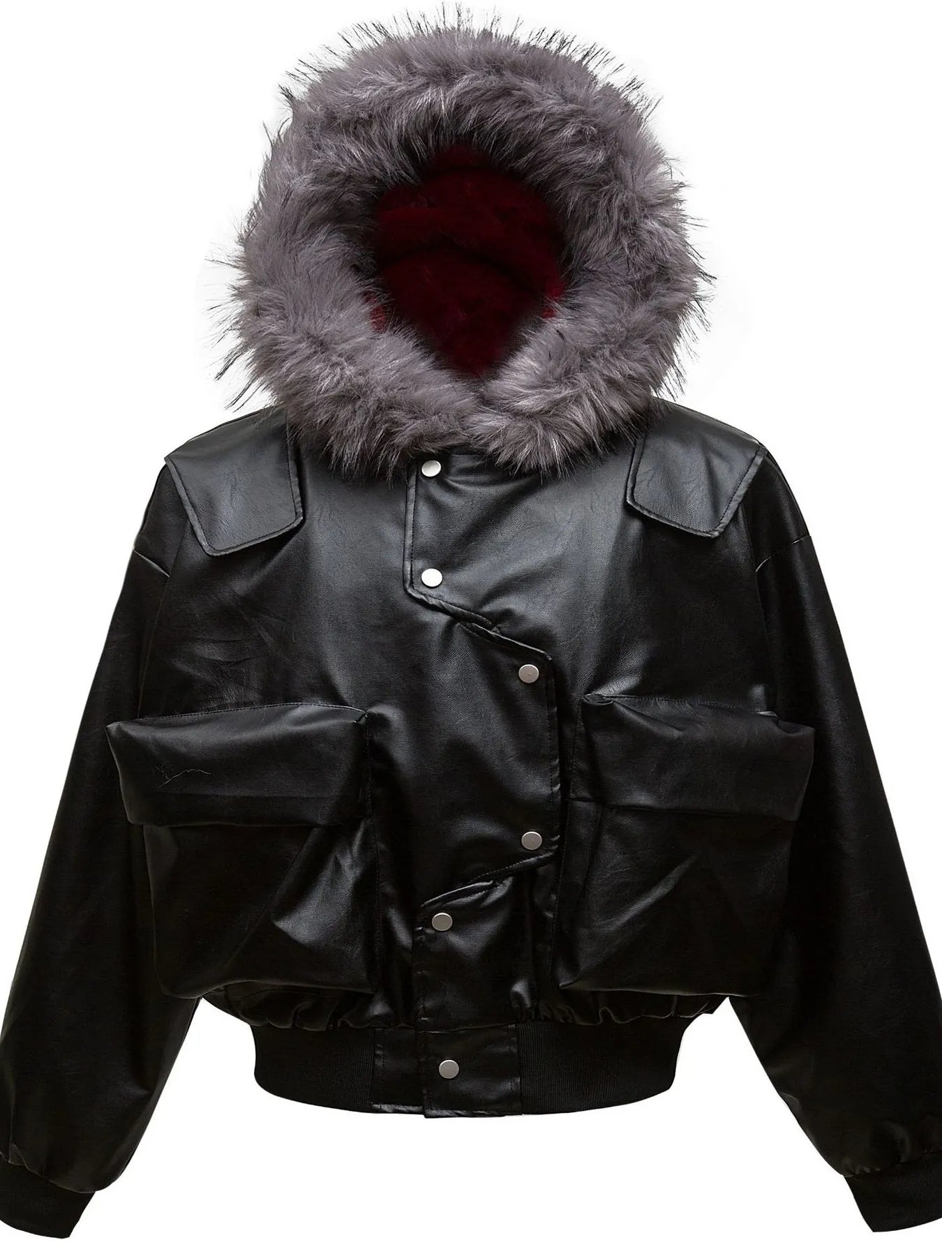 Men's Leather Bomber Jacket with Faux Fur Hood - Farnelli