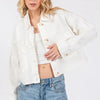 bytos Button Down Cropped Denim Jacket with Patch Pockets - White