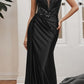 Ladivine CDS417 Floor Length Soft Satin Fitted Gown with Side Sash
