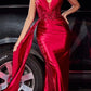 Ladivine CDS417 Floor Length Soft Satin Fitted Gown with Side Sash