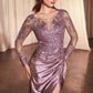 Lace Long Sleeve Satin Fitted Gown - Farnelli