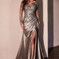 Lace Long Sleeve Satin Fitted Gown - Farnelli