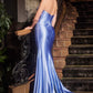 Strapless Fitted Micro Crystal Satin Dress - Farnelli
