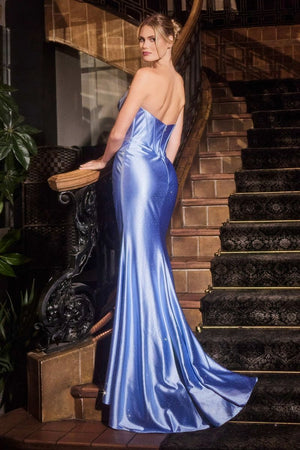 Strapless Fitted Micro Crystal Satin Dress - Farnelli