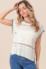 BiBi Stitch Edge Pointelle Side Slit Sweater Vest - Farnelli