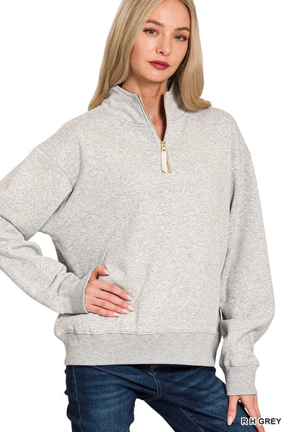 Zenana Fleece Half Zip Sweatshirt - Farnelli
