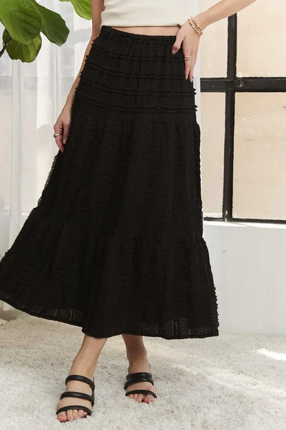 ADORA Elastic Waistband Tiered Midi Skirt - Farnelli