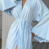 Tie Waist Kimono Sleeve Lounge Nightgown - Light Blue