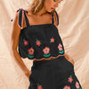 SO ME Flower Embroidered Tank Top and Shorts Set - BLACK