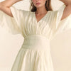 Davi & Dani Batwing Sleeve Waist Belt Romper - Cream
